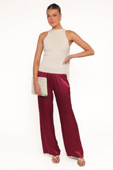 Carissa Satin Pants - Berry